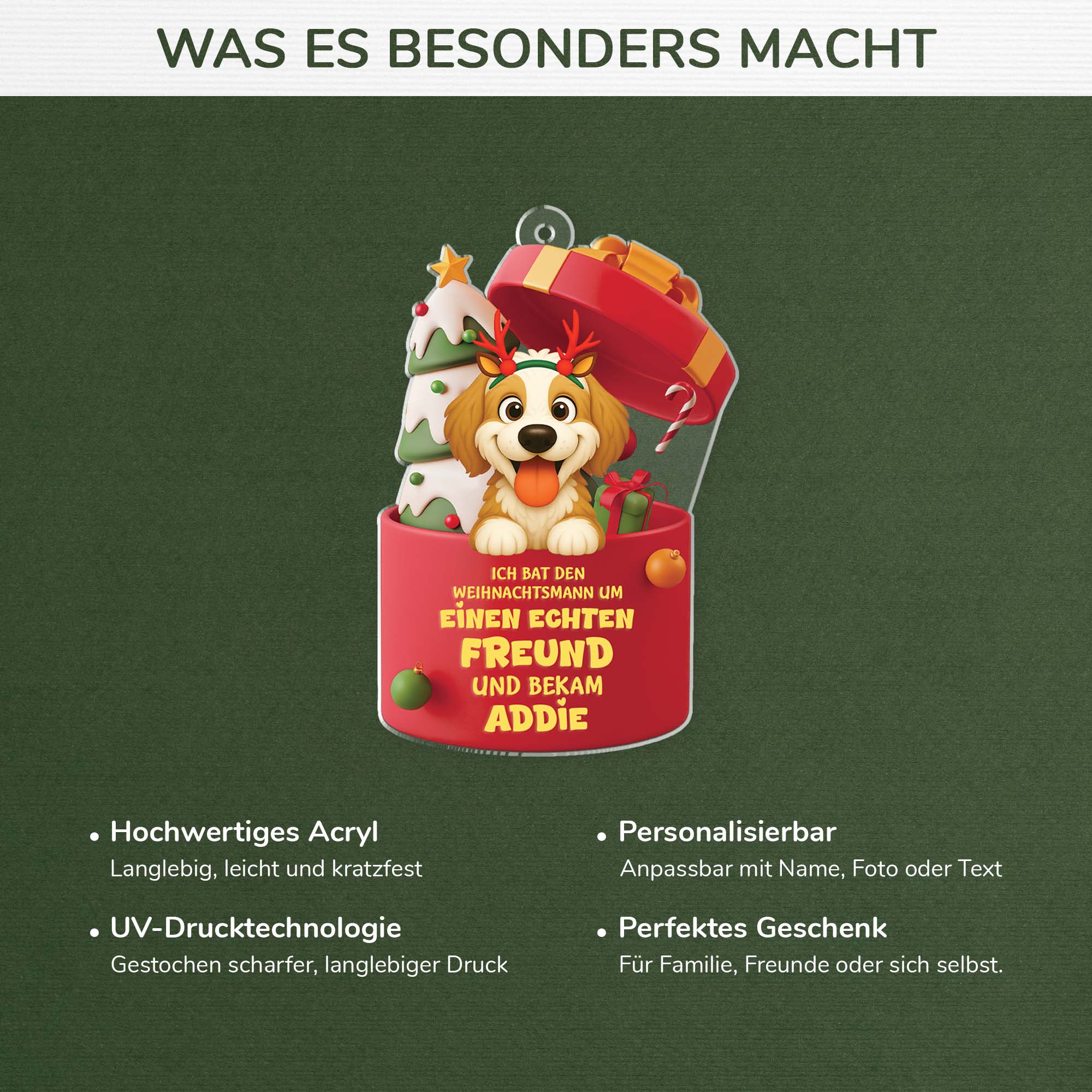 6098OGE4 3d druck effekt ich bat den weihnachtsmann um wahre freunde acryl christbaumschmuck hund personalisiert_ 6098OKLAC
