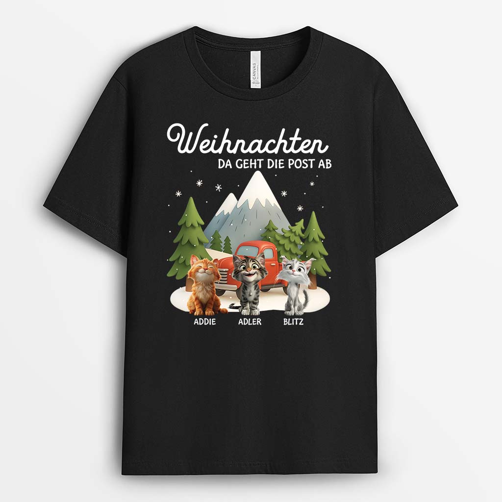 6167AGE1 weihnachten da geht die post ab camping katzen t shirt personalisiert 6167ATYAD