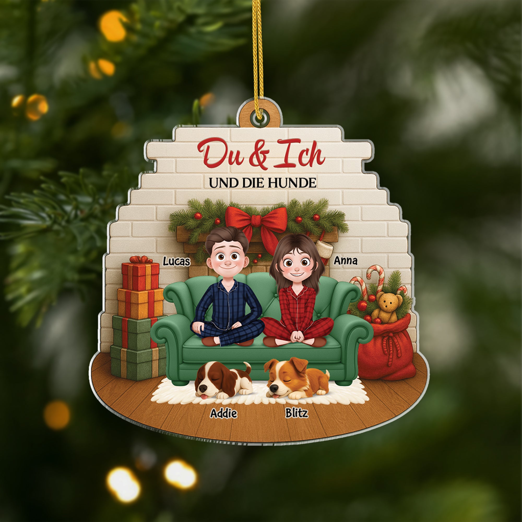 6168OGE1 3d druck effekt du ich und die hunde acryl weihnachtsschmuck personalisiert_ paare 6168O