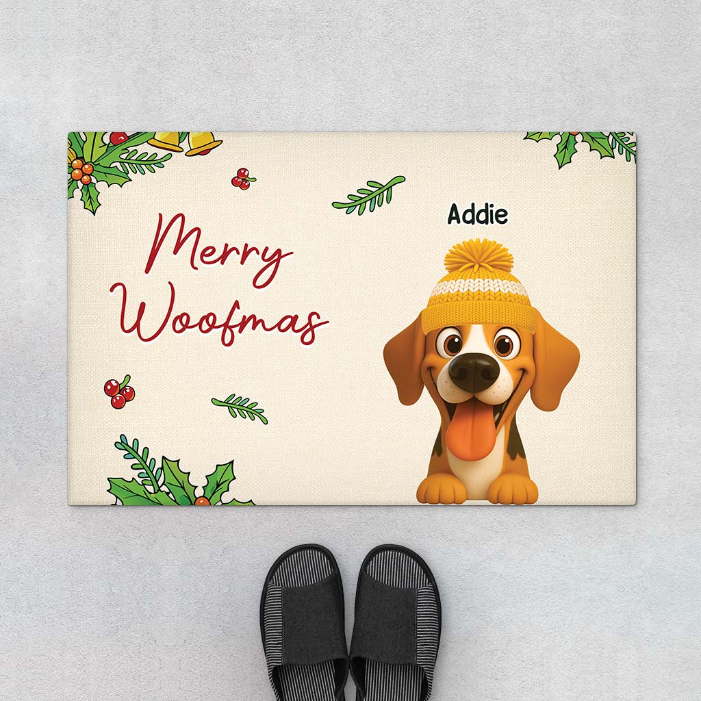 6171DGE1 merry woofmas fussmatte personalisiert hund_ weihnachten 6171D3VTC