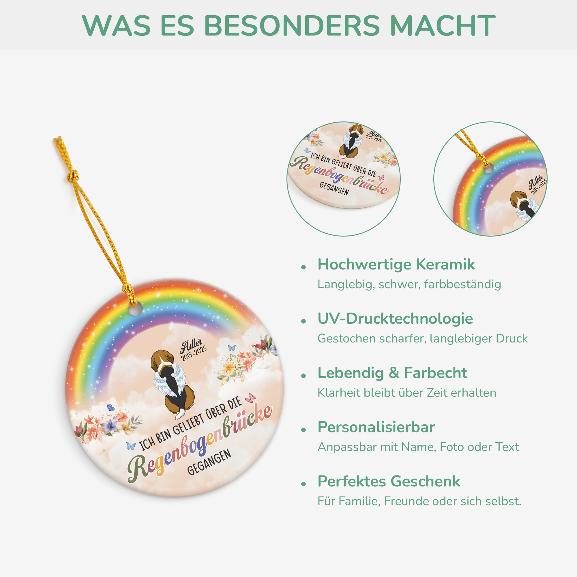 6176OGE1 ich bin geliebt uber die regenbogenbrucke gegangen personalisierte keramik ornamente hunde zur erinnerung 6176OK6QC4