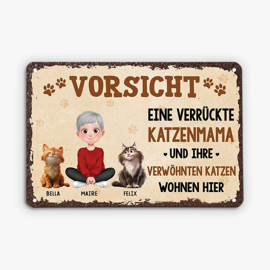 6182EGE1 verruckte katzenmama verwohnte katzen turschild katze personalisiert_ 6182E3HAD