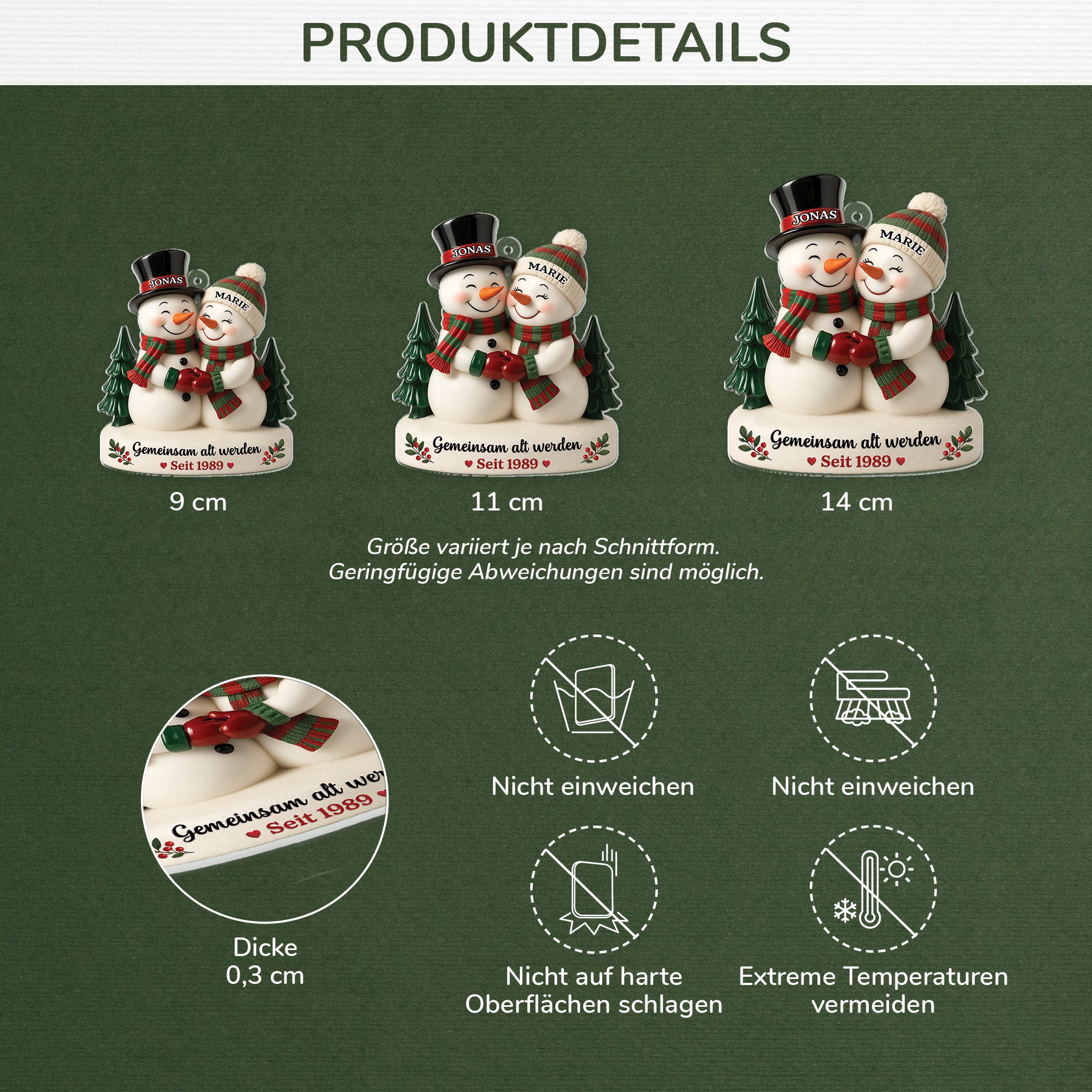 6227OGE3 3d druck effekt gemeinsam alt werden acryl weihnachtsschmuck personalisiert paar schneeman 6227O