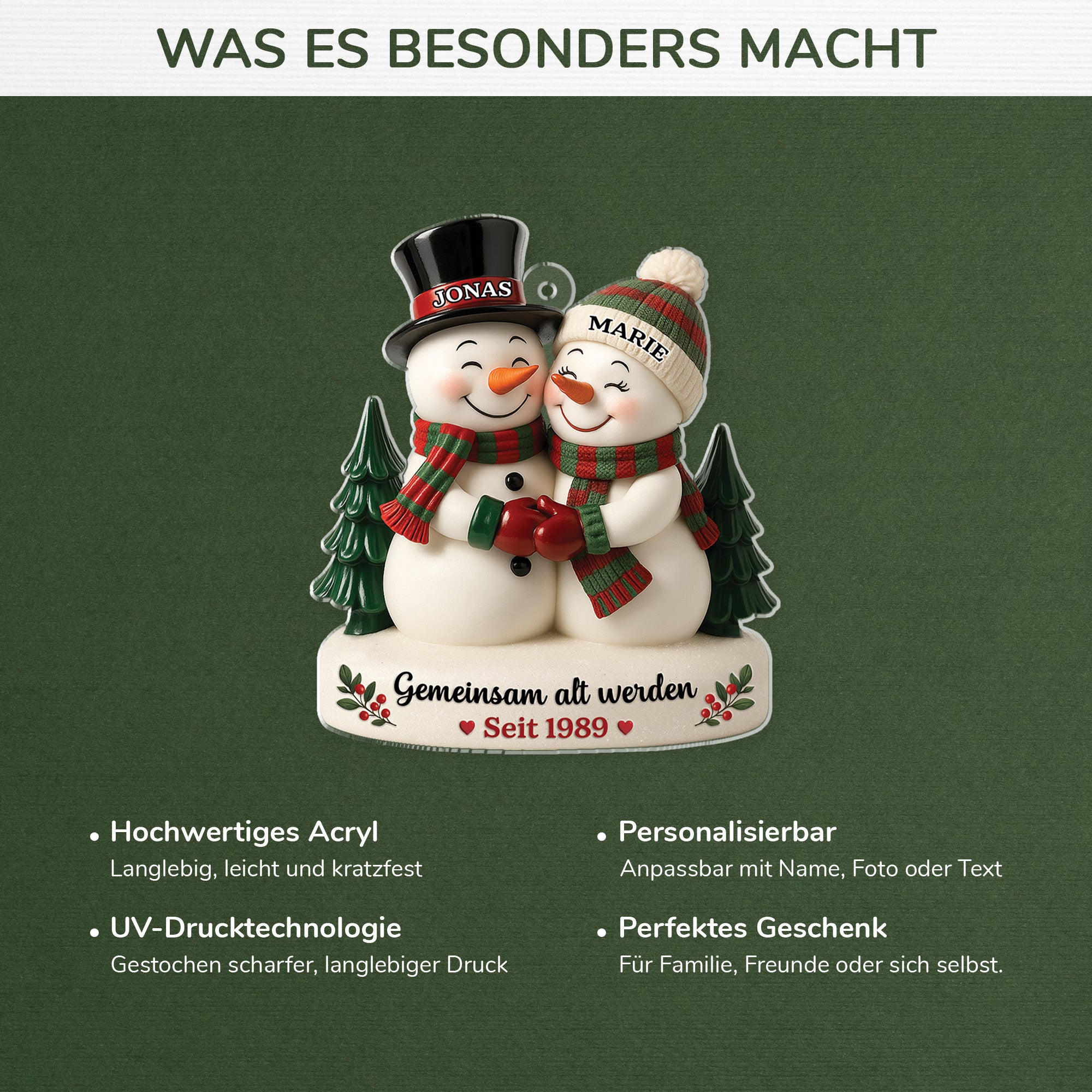 6227OGE4 3d druck effekt gemeinsam alt werden acryl weihnachtsschmuck personalisiert paar schneeman 6227O