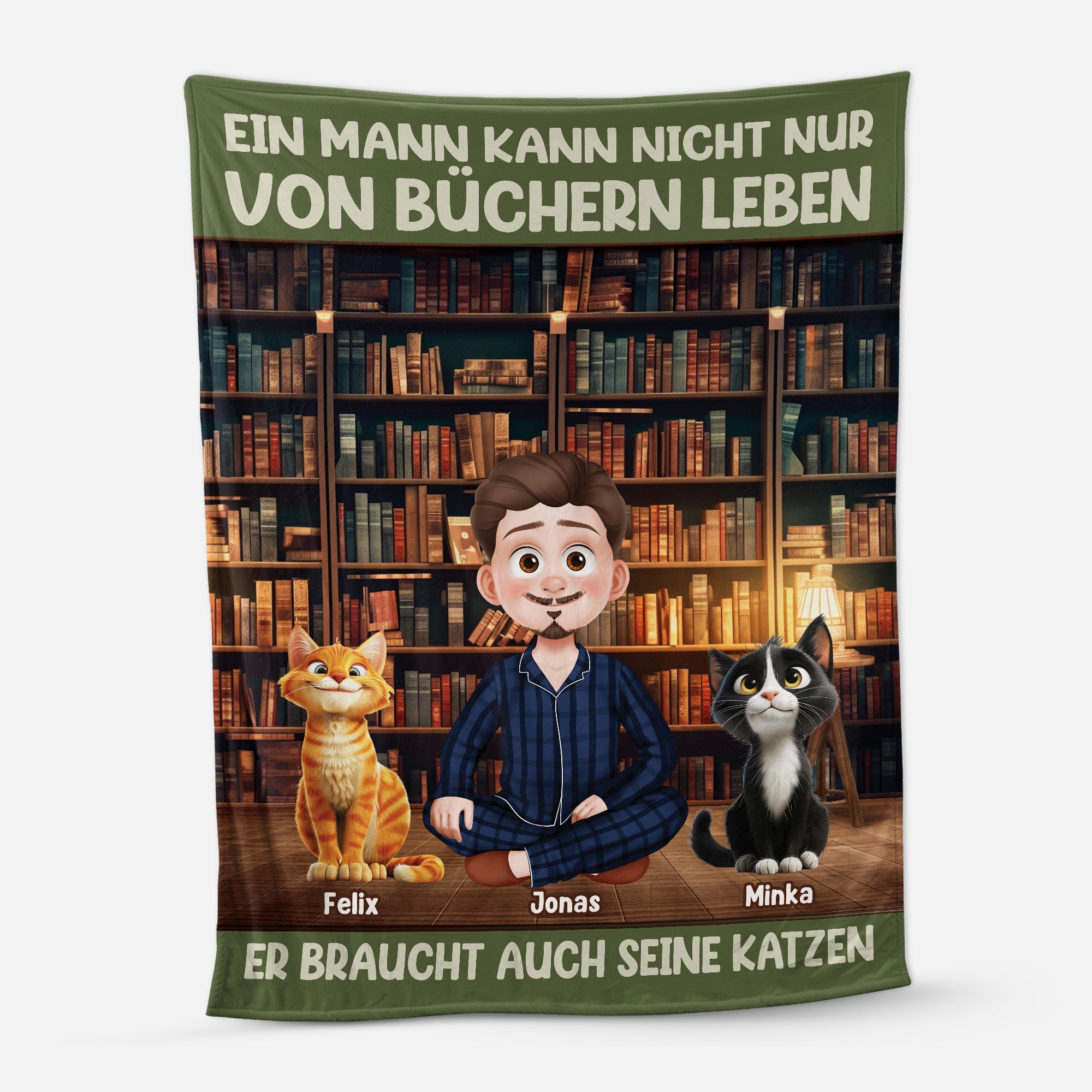 6239BGE1 eine frau kann nicht nur von buchern leben sie braucht auch ihre katze kuscheldecke personalisiert_ 6239B8LZD