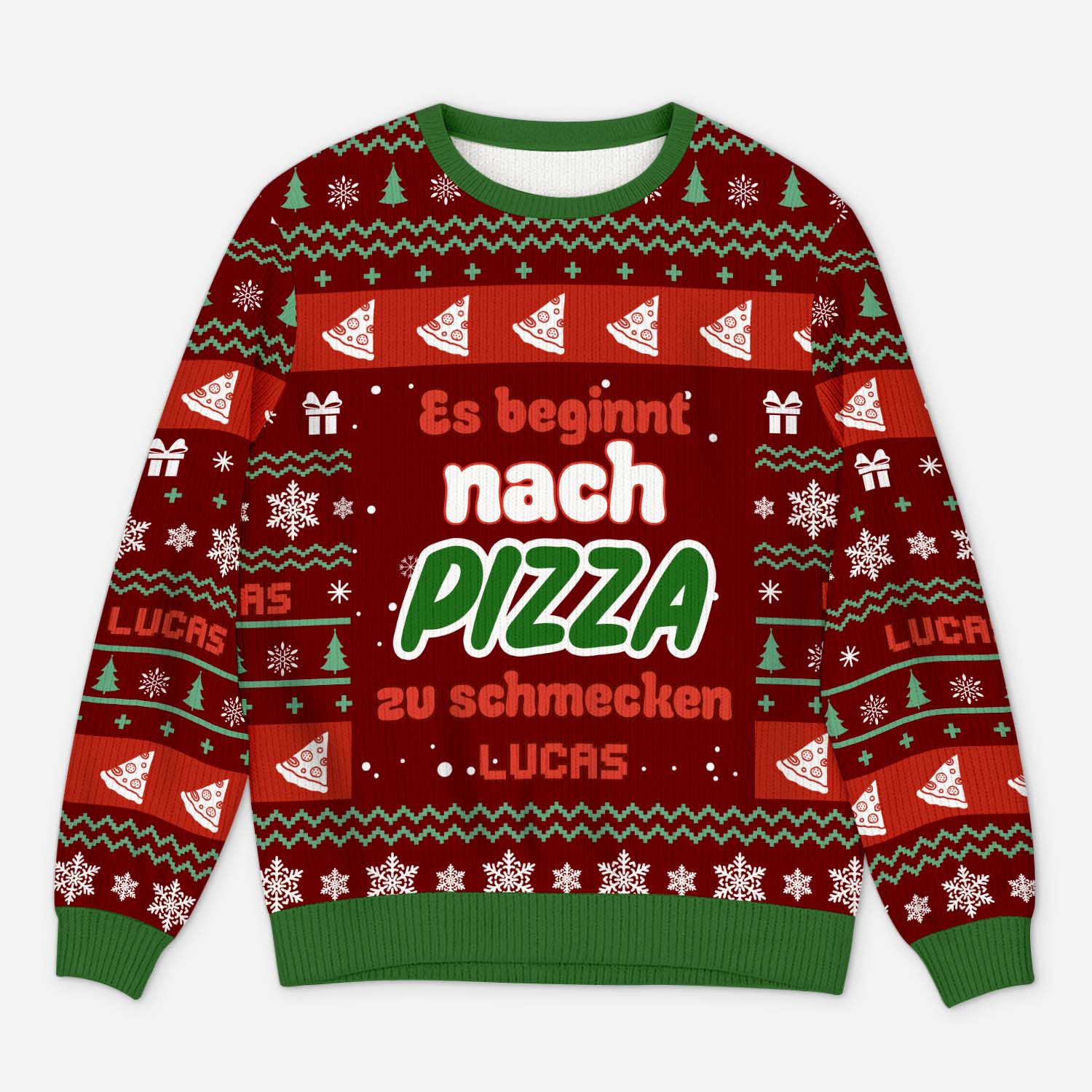 6240WGE1 es beginnt nach pizza zu schmecken personalisierter weihnachtspullover_ 6240W