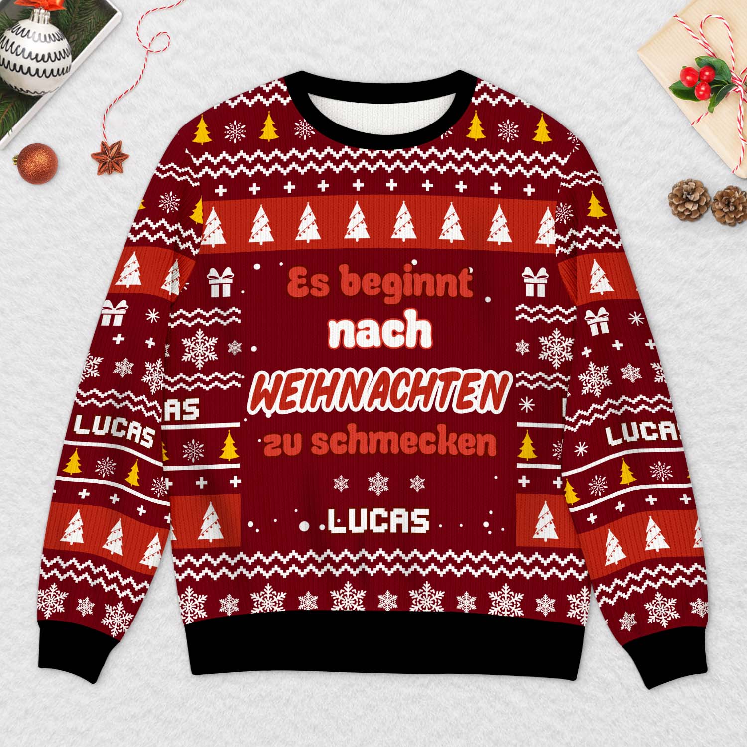 6240WGE2 es beginnt nach pizza zu schmecken personalisierter weihnachtspullover_ 6240W