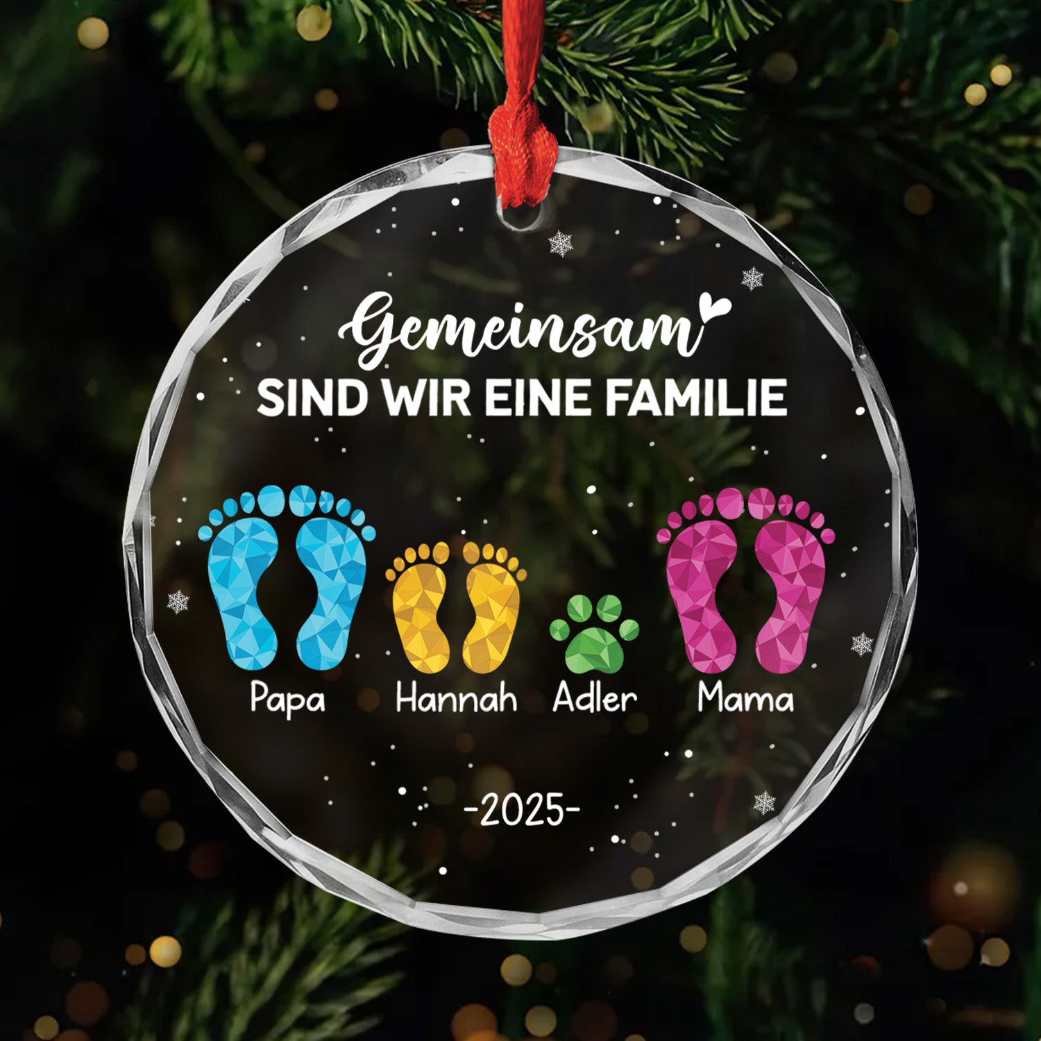 6243OGE1 gemeinsam sind wir eine familie fussabdruck personalisierter christbaumschmuck familie_ glas 6243O8QQI