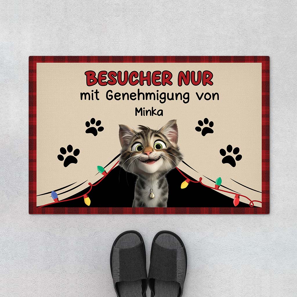 6248DGE1 besucher nur mit genehmigung von lustiges turschild katze personalisiert_ weihnachten 6248DKLND_1
