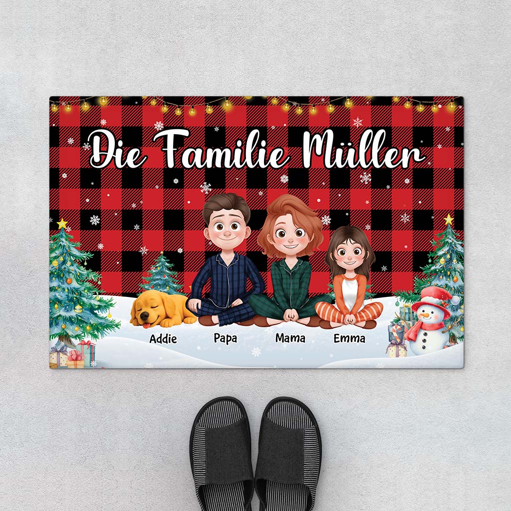 6254DGE1 frohe weihnachten personalisierte fussmatte familie mit hund und katze 6254DK6TI