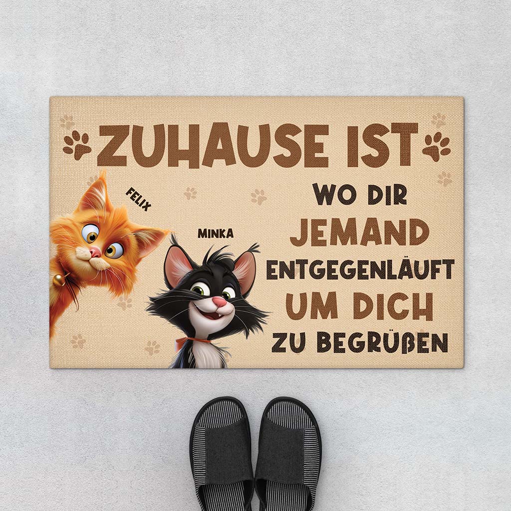 6259DGE1 zuhause ist wo dir jemand entgegenlauft um dich zu begrussen fussmatte katzen personalisiert 6259D8VZD