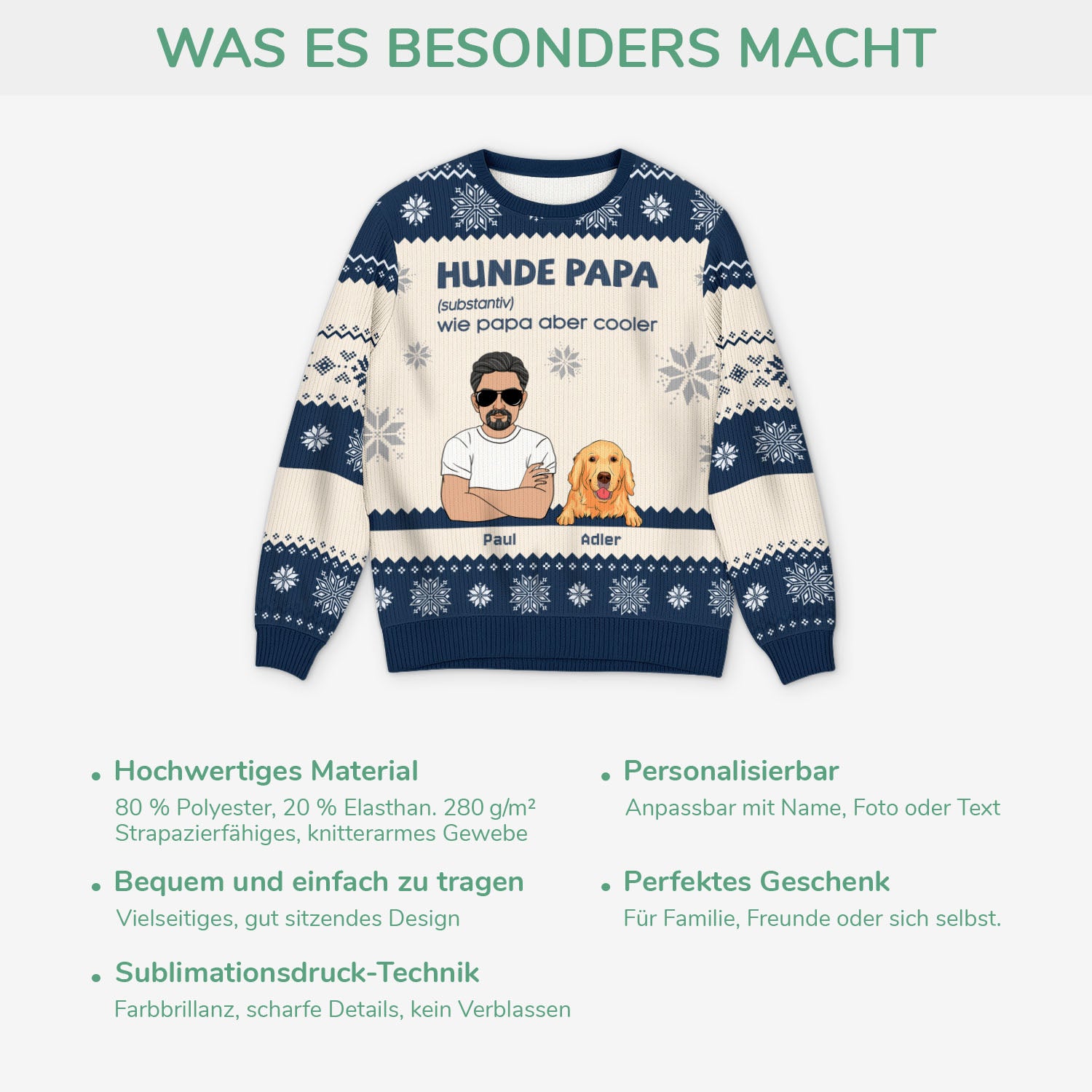 6261WGE5 hundepapa hundemama desfinition weihnachtspullover hund personalisiert 6261WKV5C