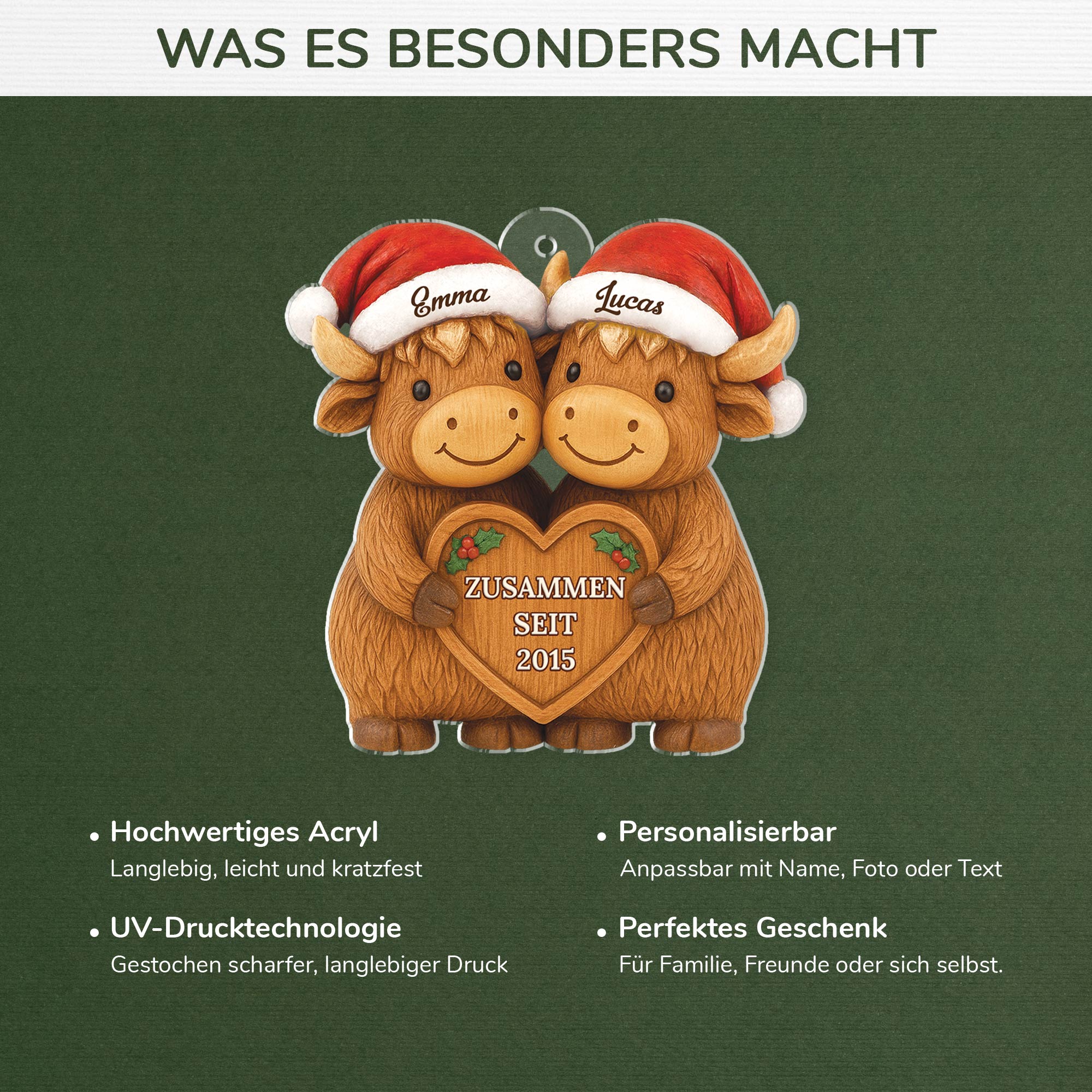 6276OGE4 3d druck effekt gemeinsam alt werden acryl weihnachtsschmuck personalisiert paar schottisches hochlandrind 6276O3QAG