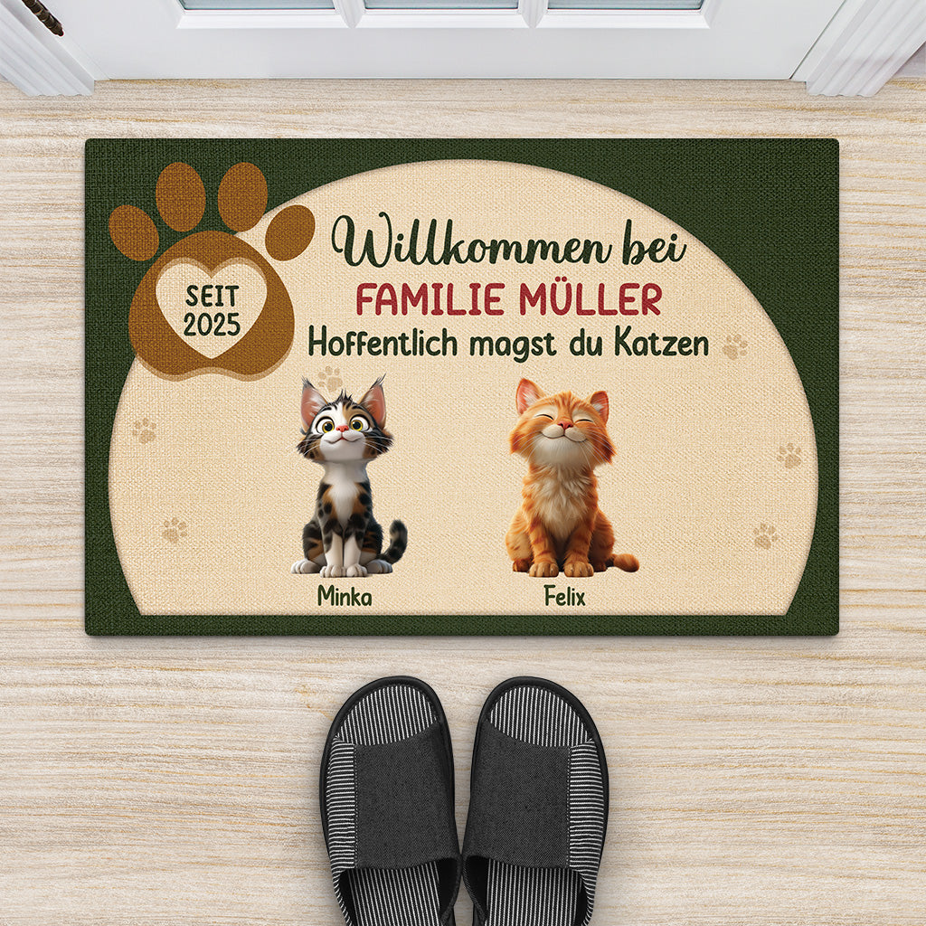 6299DGE2 herzlich willkommen hoffentlich magst du katzen fussmatte katzen personalisiert 6299DTMZD