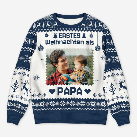 6307WGE1 erstes weihnachten als papa mama weihnachtspullover personalisiert_ mit foto 6307WKHNB
