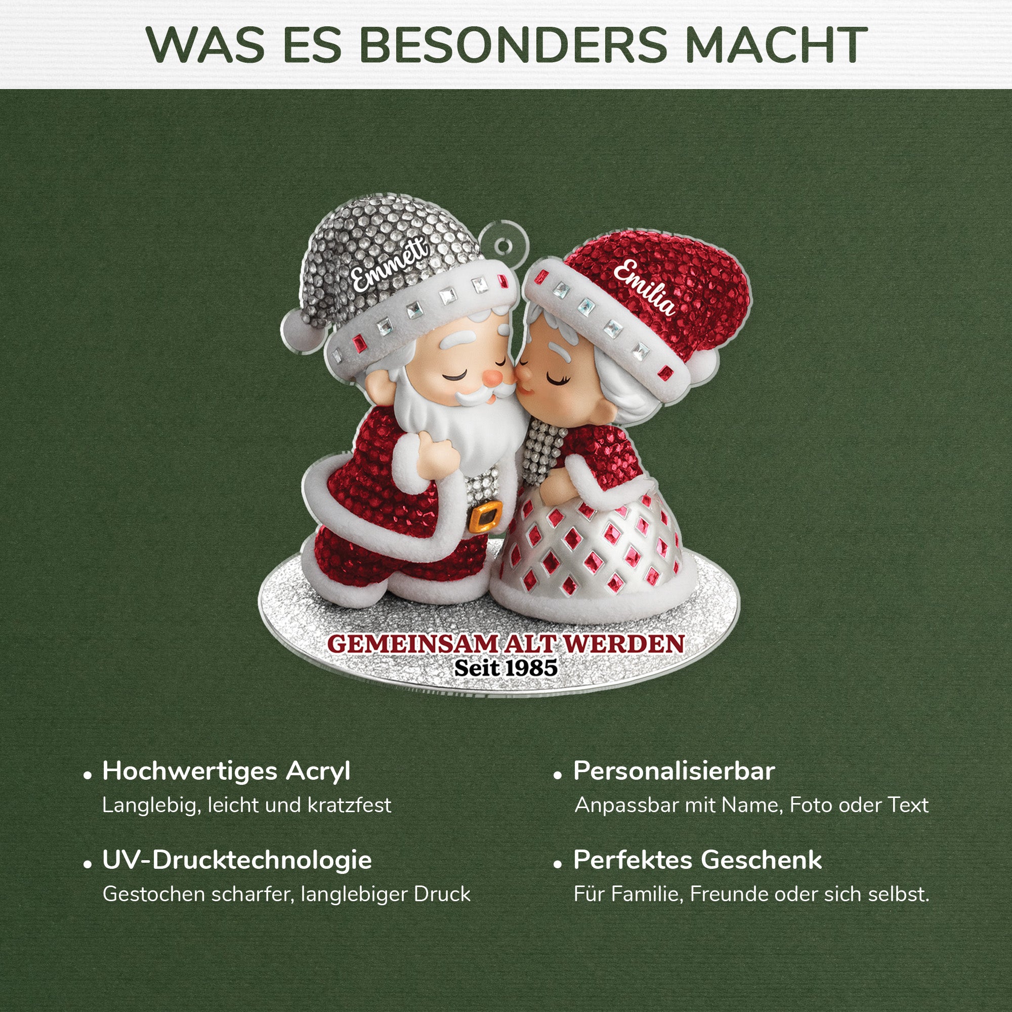 6313OGE4 3d druck effekt gemeinsam alt werden seit acryl weihnachtsschmuck personalisiert paar kuss 6313O8ZMG