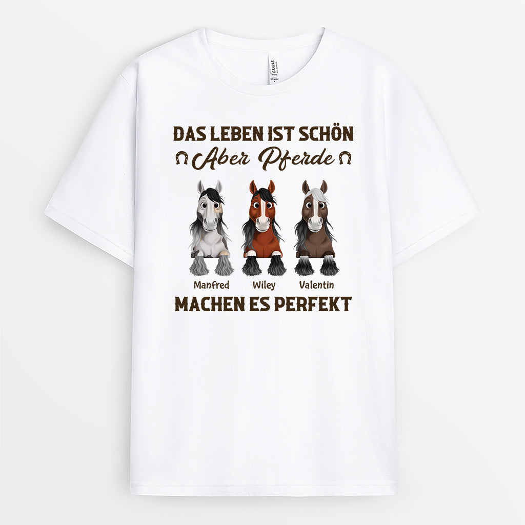 6328AGE1 das leben ist schon aber pferde machen es perfekt pferde t shirt personalisiert 6328A6VTU