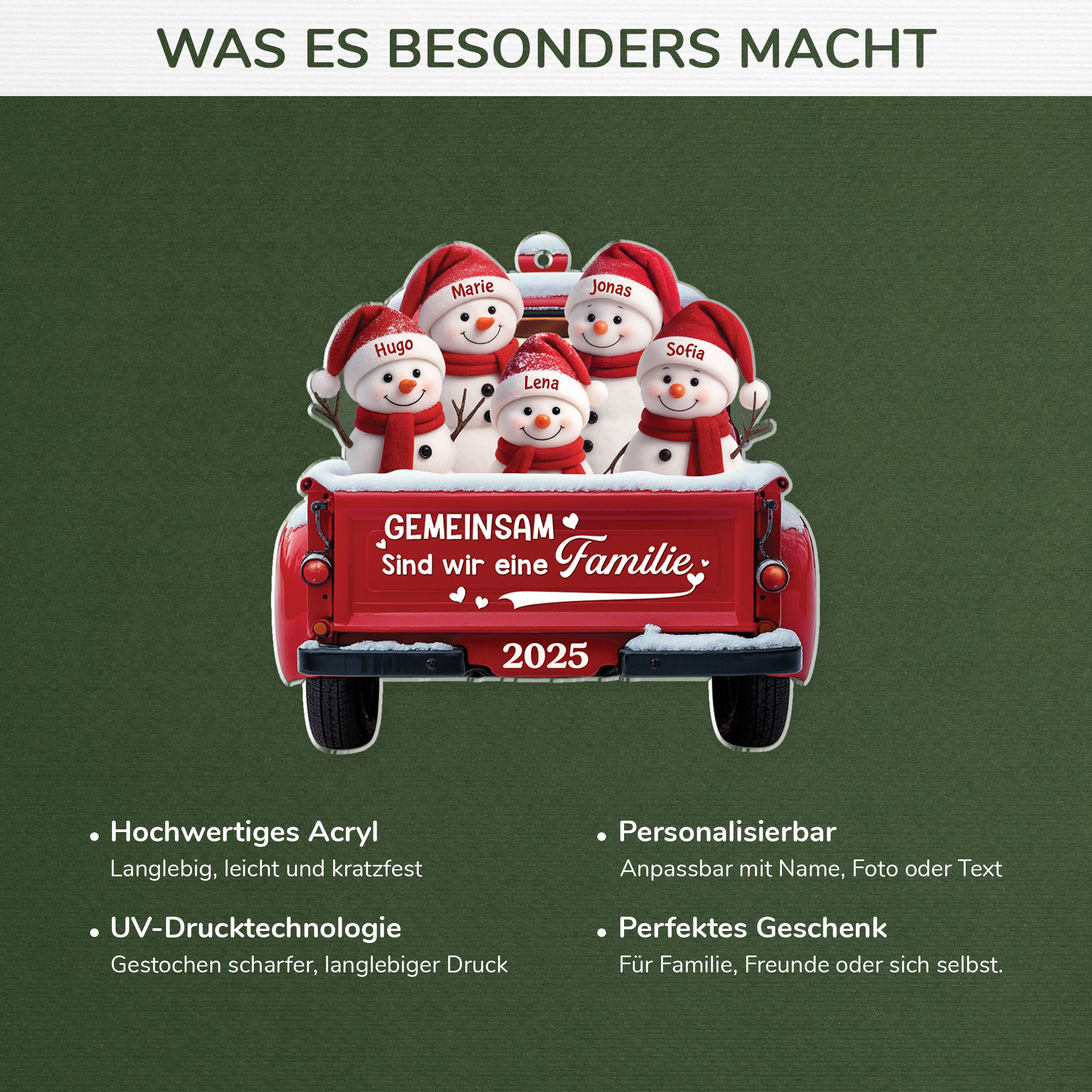 6374OGE4 gemeinsam sind wir eine familie im auto personalisierter christbaumschmuck familie_ acryl 6374O6V5I