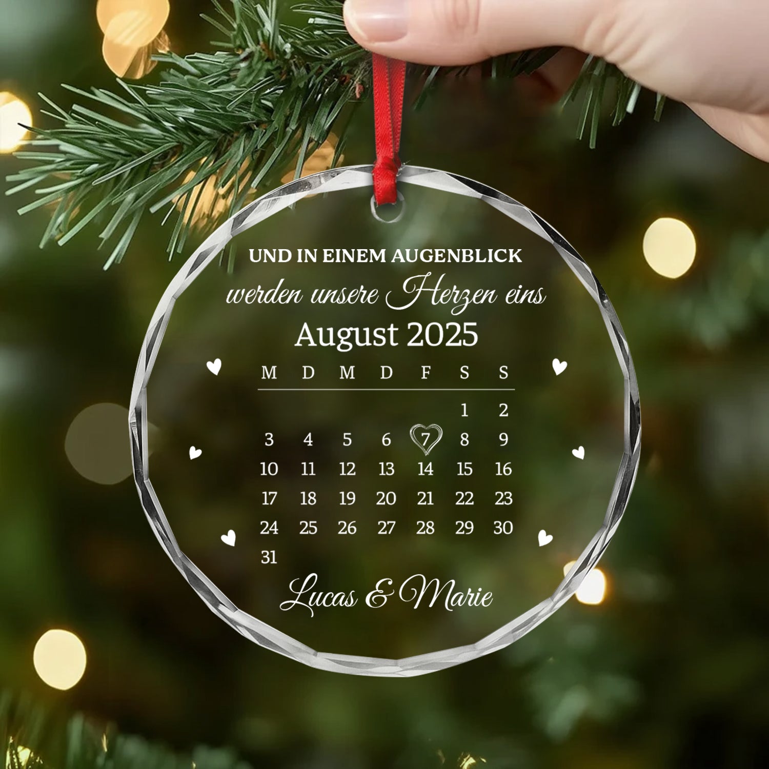 6387OGE2 und in einem augenblick werden unsere herzen eins glas weihnachtsschmuck personalisiert paar kalender 6387O8VNG