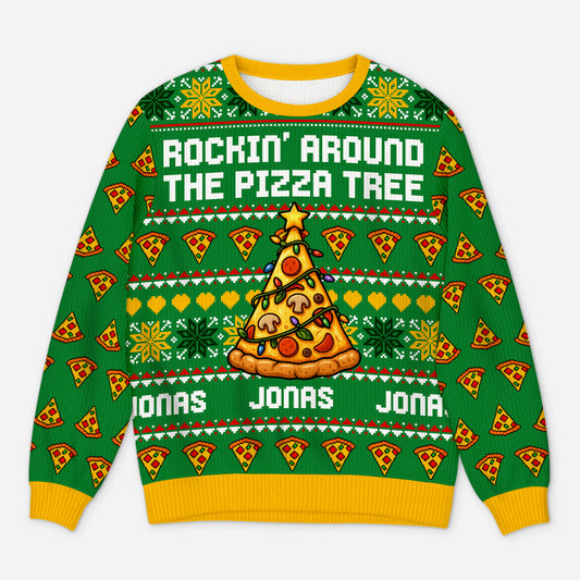 6402WGE1 rockin_ around the pizza tree lustiger weihnachtspullover personalisiert_ frauen manner 6402WTVMA