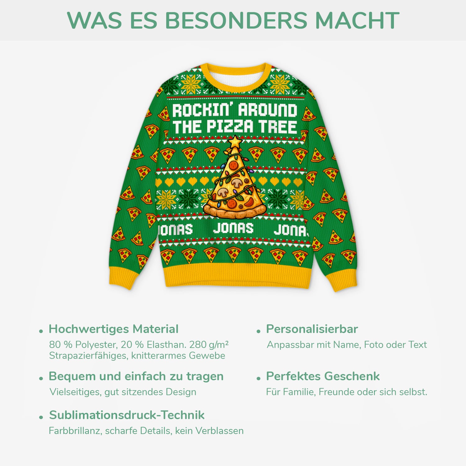 6402WGE5 rockin_ around the pizza tree lustiger weihnachtspullover personalisiert_ frauen manner 6402WTVMA