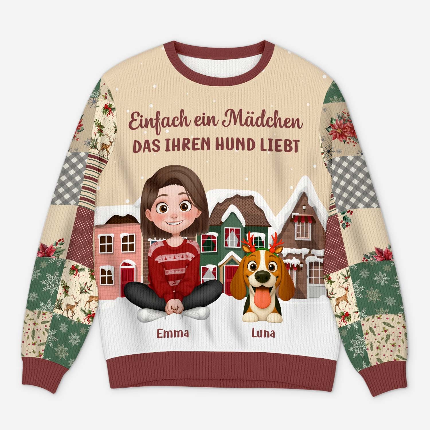 6405WGE1 einfach ein madchen das ihren hund liebt weihnachtspullover hund personalisiert 6405WTVZC