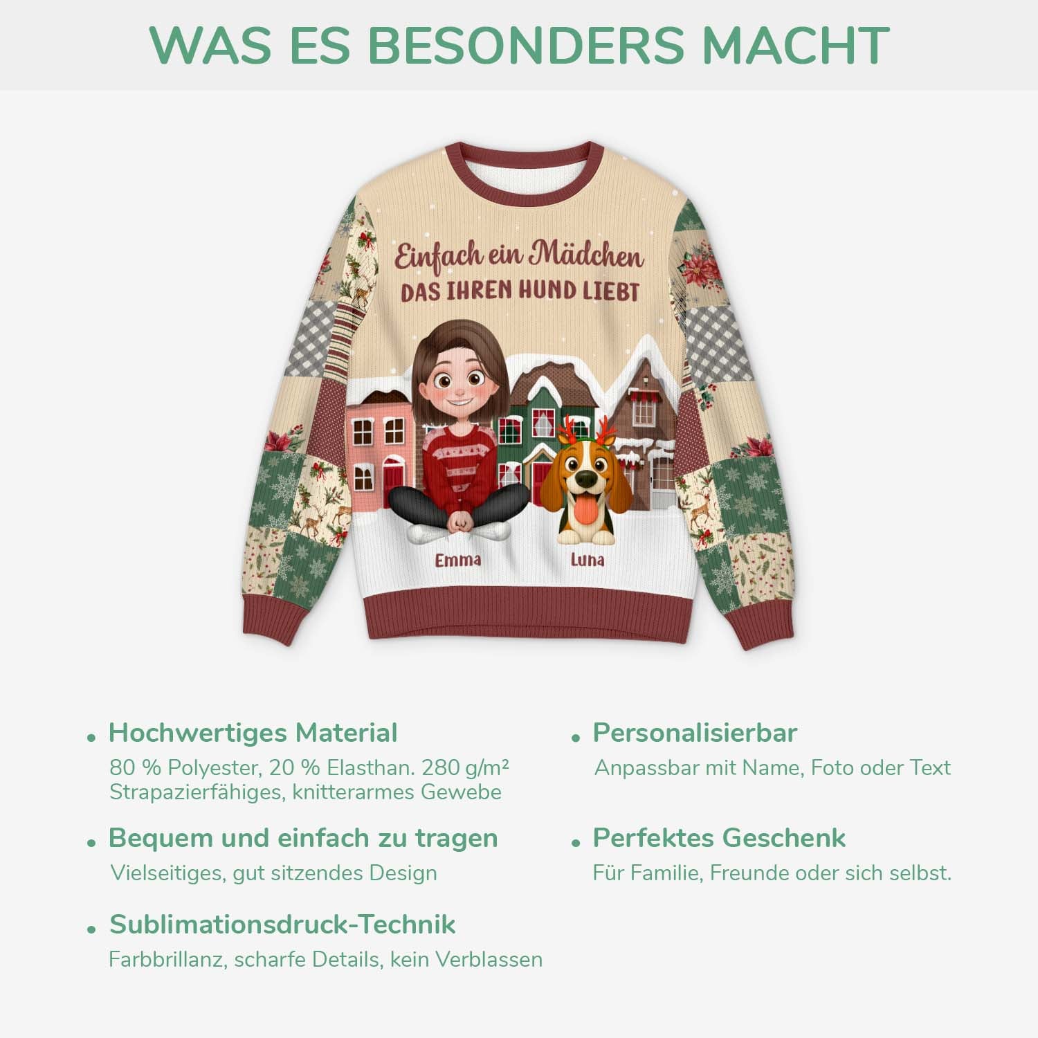 6405WGE5 einfach ein madchen das ihren hund liebt weihnachtspullover hund personalisiert 6405WTVZC