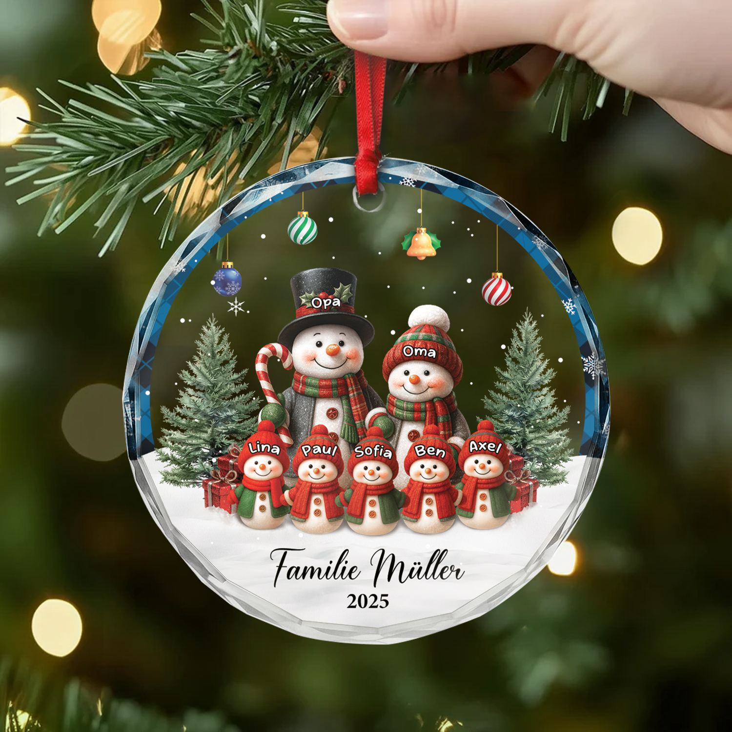 6406OGE2 schneemann familie glas weihnachtsschmuck personalisiert 6406O3T0I