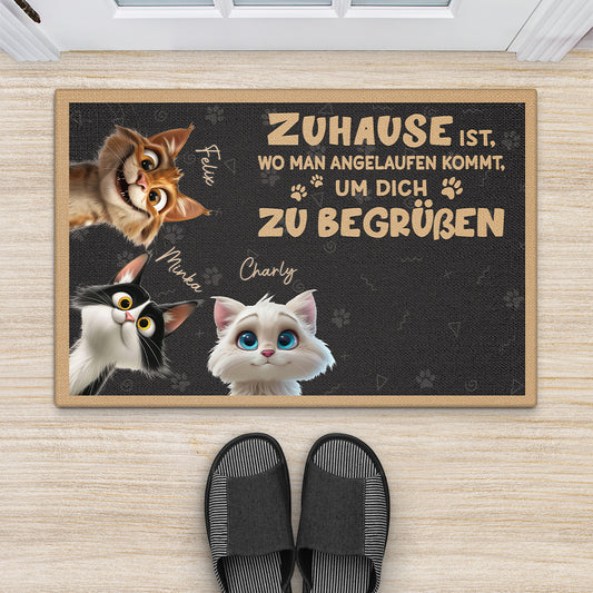 6440DGE2 zuhause ist wo man angelaufen kommt um dich zu begrussen fussmatte katzen personalisiert 6440D3TZD