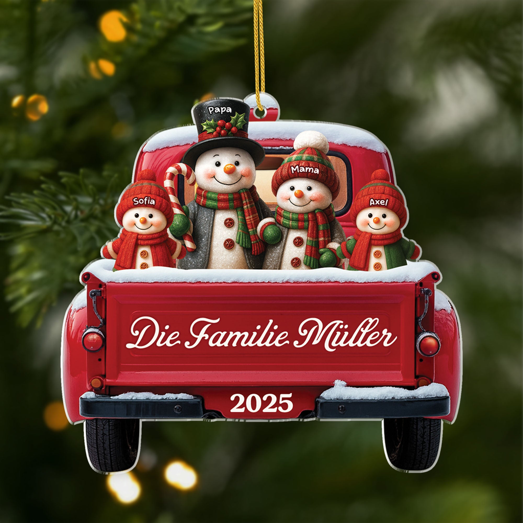 6445OGE1 schneemann familie im auto acryl weihnachtsschmuck personalisiert 6445OTV5I