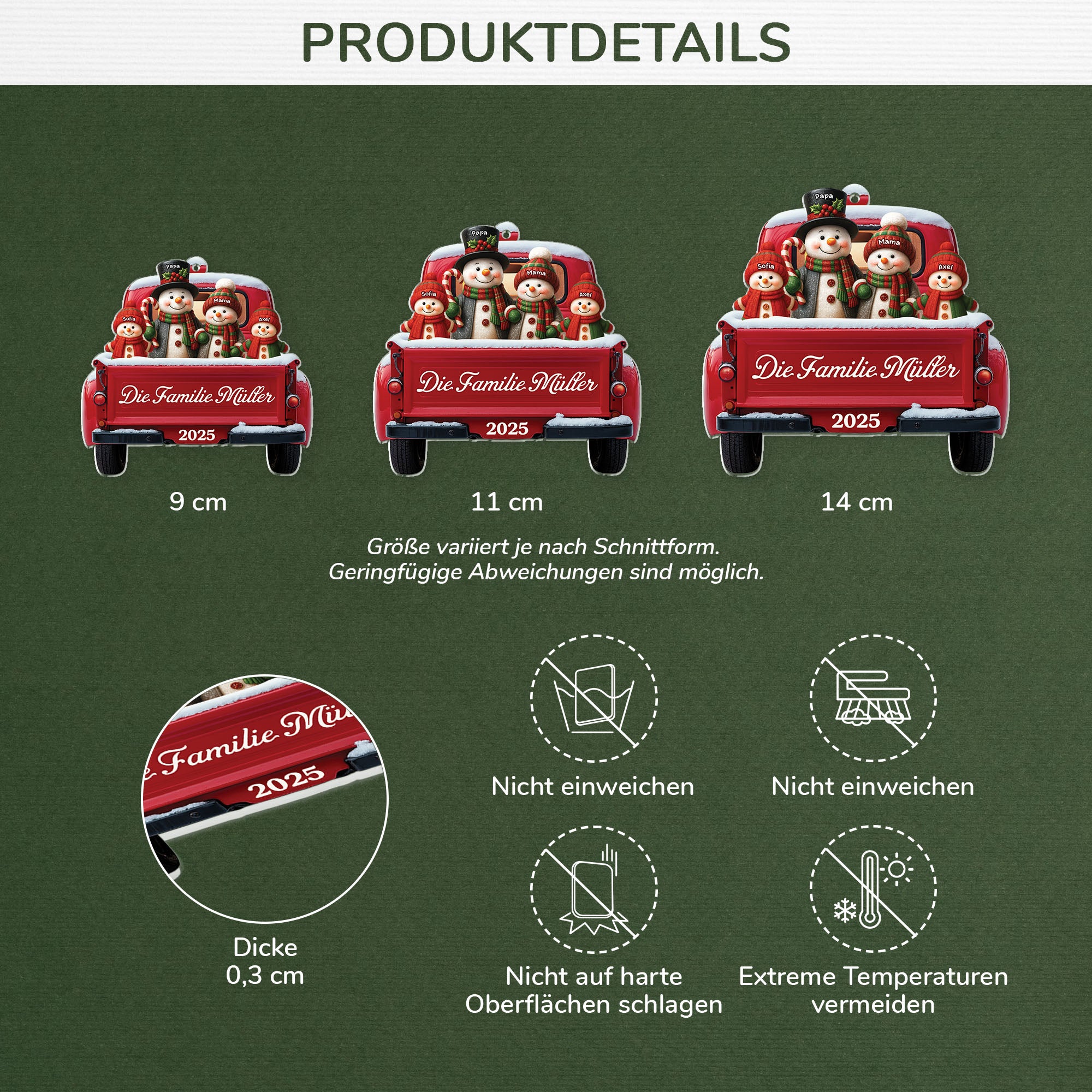6445OGE3 schneemann familie im auto acryl weihnachtsschmuck personalisiert 6445OTV5I