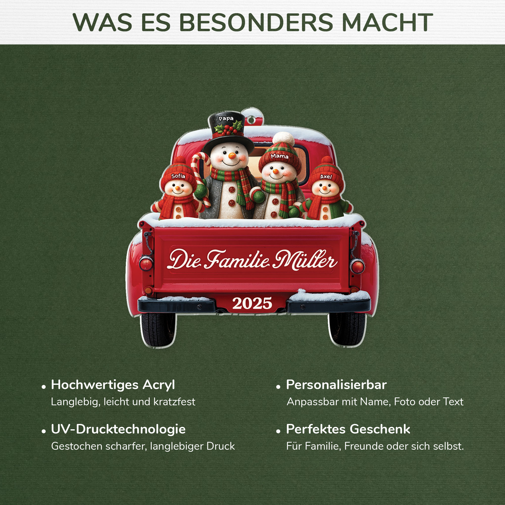 6445OGE4 schneemann familie im auto acryl weihnachtsschmuck personalisiert 6445OTV5I