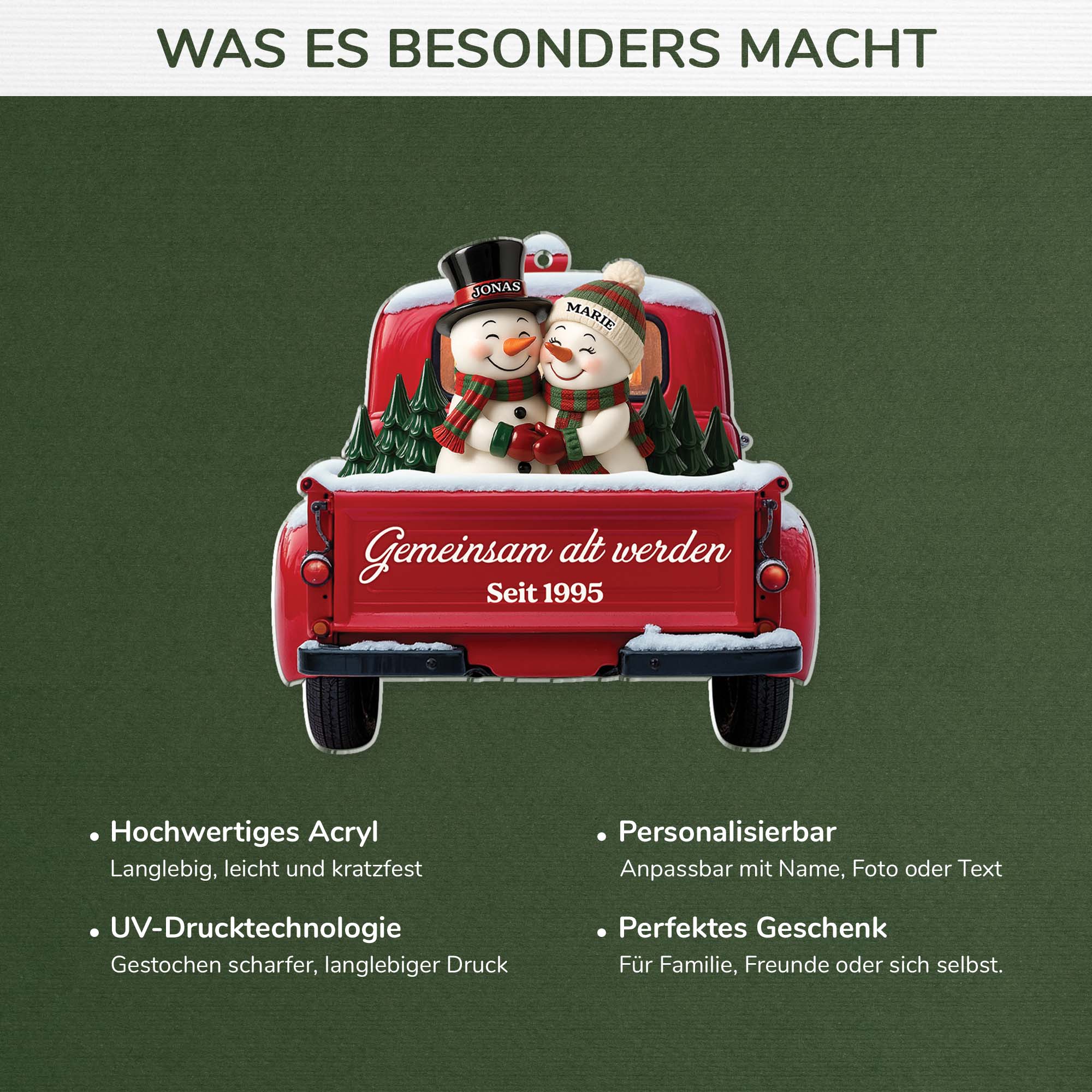 6447OGE4 3d druck effekt gemeinsam alt werden seit acryl weihnachtsschmuck personalisiert paar schneemann im auto 6447OTQ5G