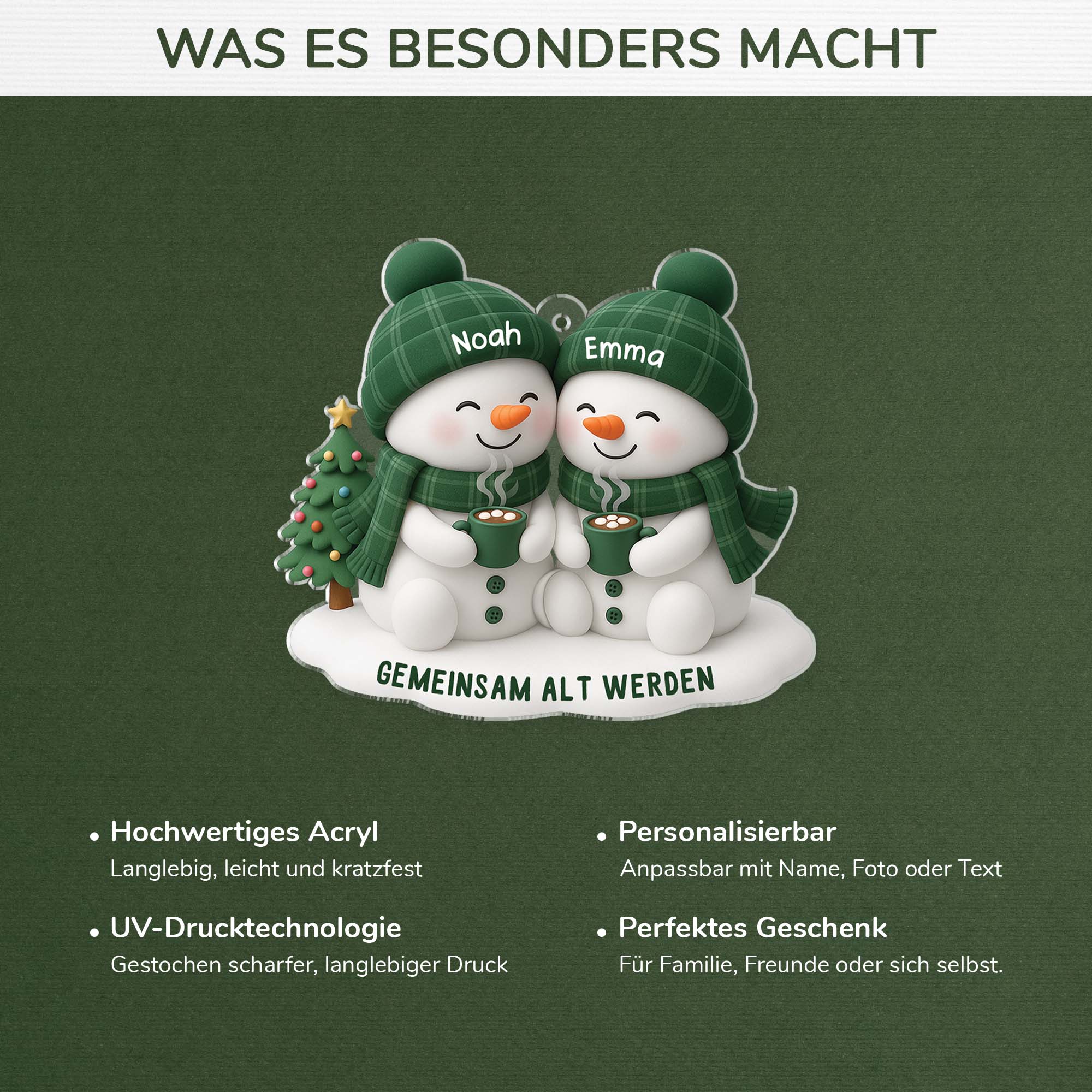 6452OGE4 3d druck effekt gemeinsam alt werden seit acryl weihnachtsschmuck personalisiert paar gruner schneemann 6452O8V5G