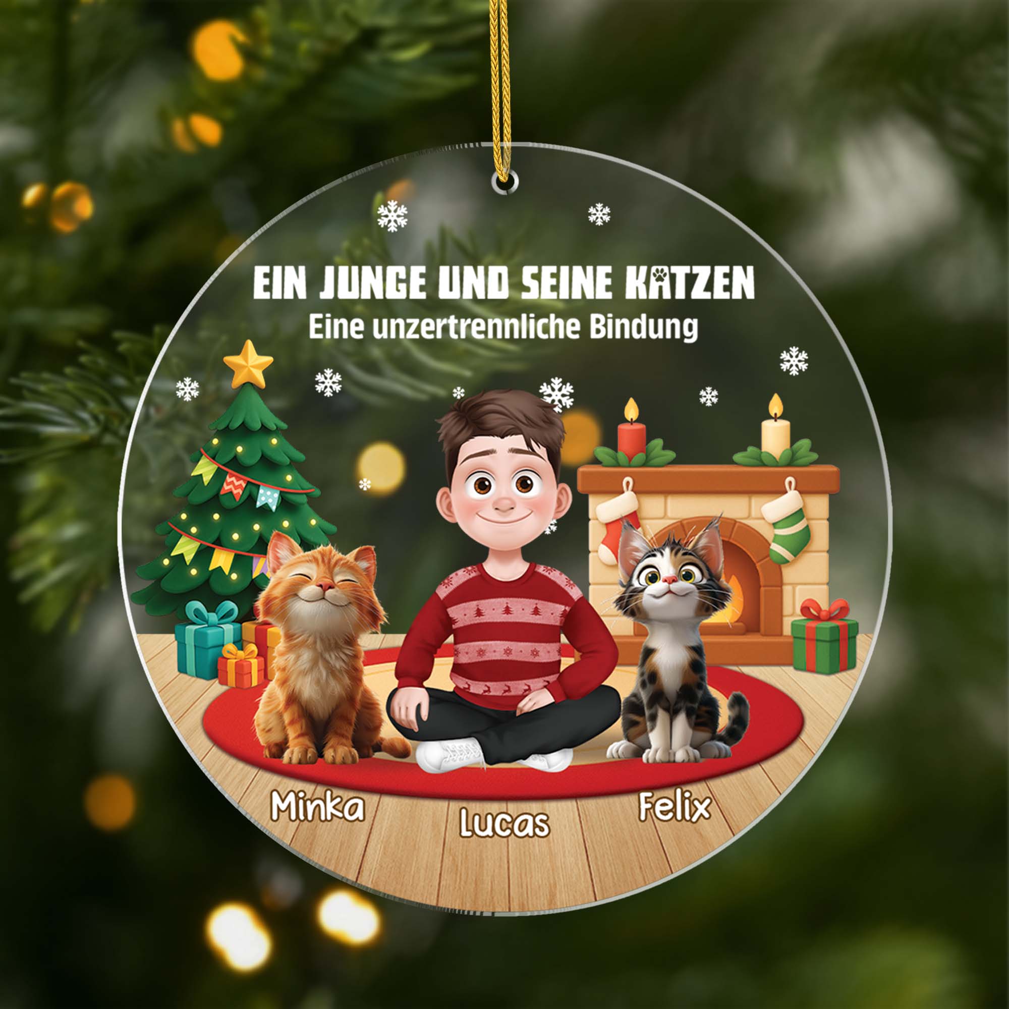 6454OGE1 ein junge und seine katze acryl weihnachtsschmuck personalisiert 6454OKM5C