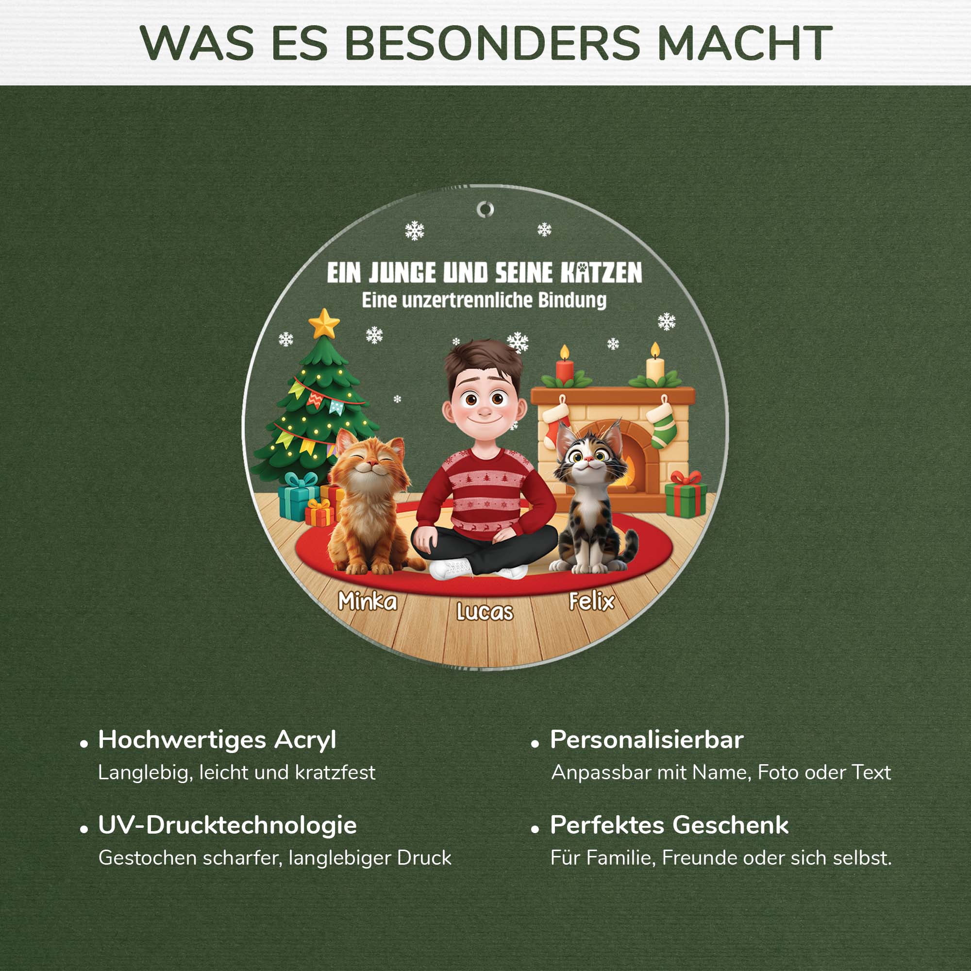 6454OGE4 ein junge und seine katze acryl weihnachtsschmuck personalisiert 6454OKM5C