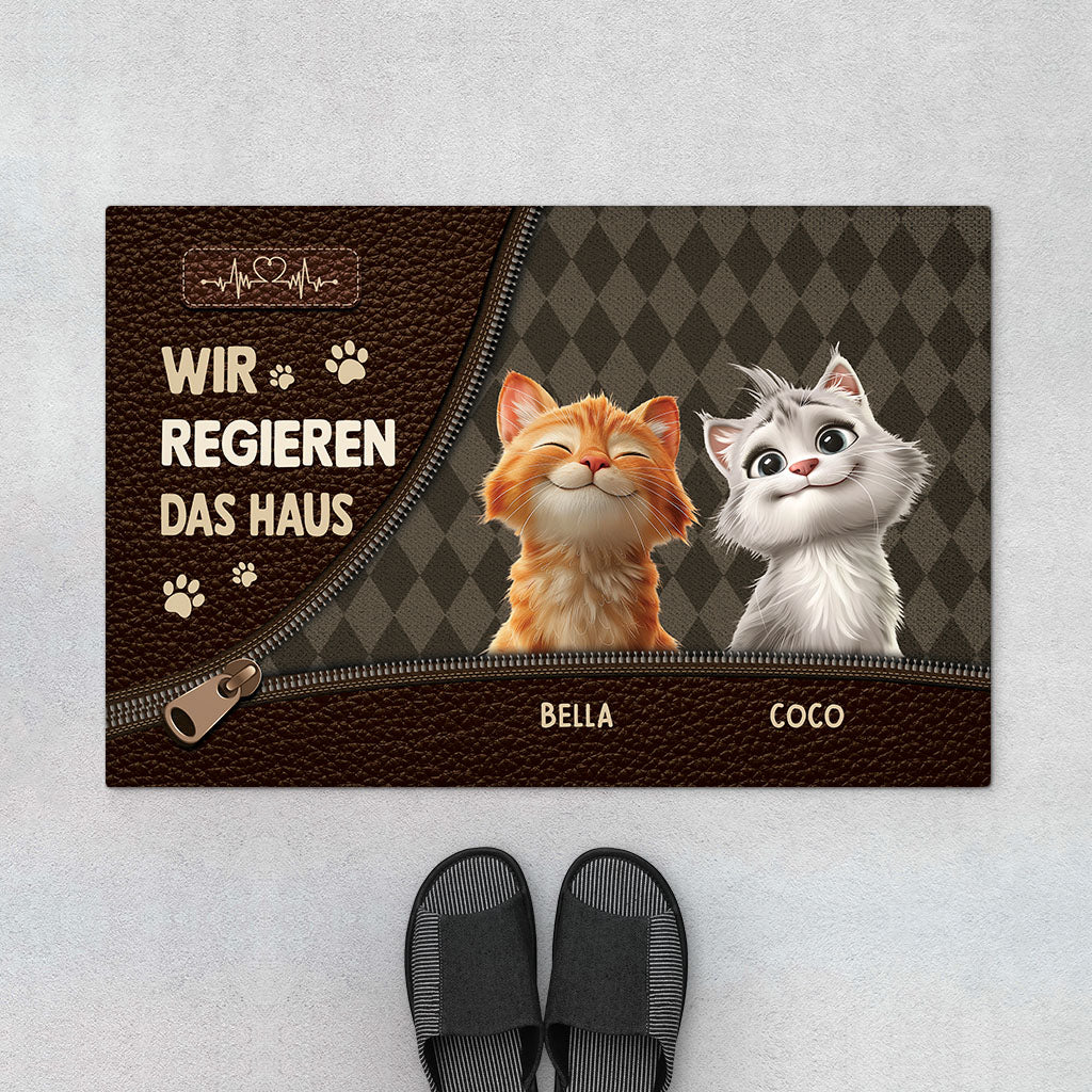 6464DGE1 wir regieren das haus reissverschluss fussmatte katzen personalisiert 6464D6V5D
