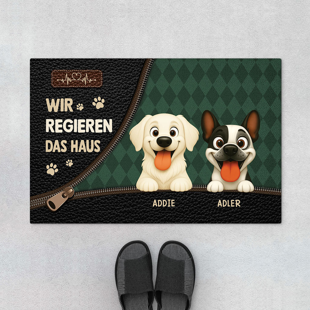 6464DGE1 wir regieren das haus reissverschluss fussmatte personalisiert hund_ 6464D6V5C