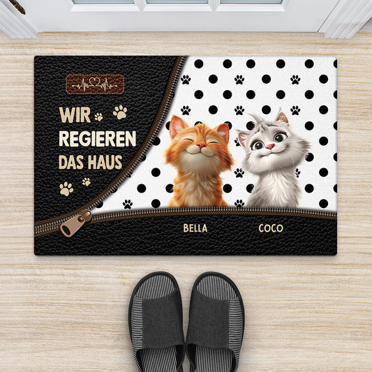 6464DGE2 wir regieren das haus reissverschluss fussmatte katzen personalisiert 6464D6V5D