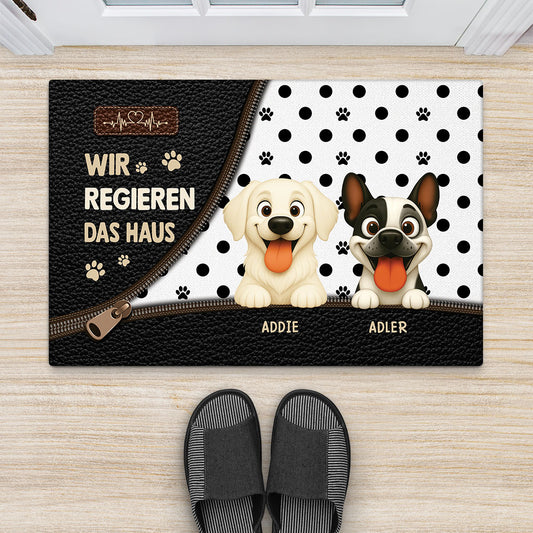 6464DGE2 wir regieren das haus reissverschluss fussmatte personalisiert hund_ 6464D6V5C