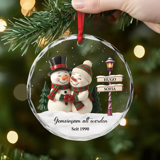 6477OGE2 gemeinsam alt werden seit glas weihnachtsschmuck personalisiert_ paare schneemann 6477O3T0G