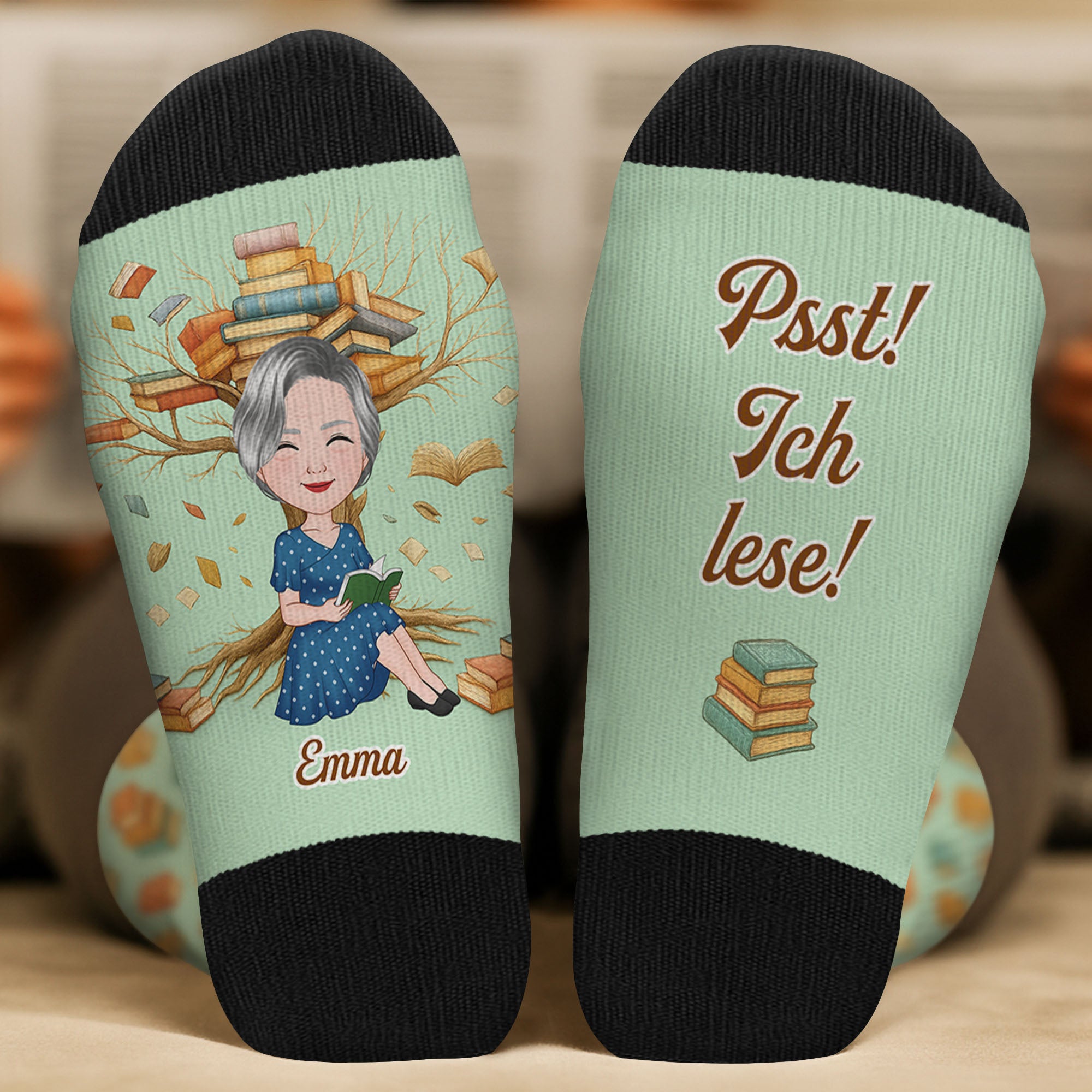 6485JGE2 psst ich lese socken personalisieren text_ leseratten_ manner frauen 6485J8VTA