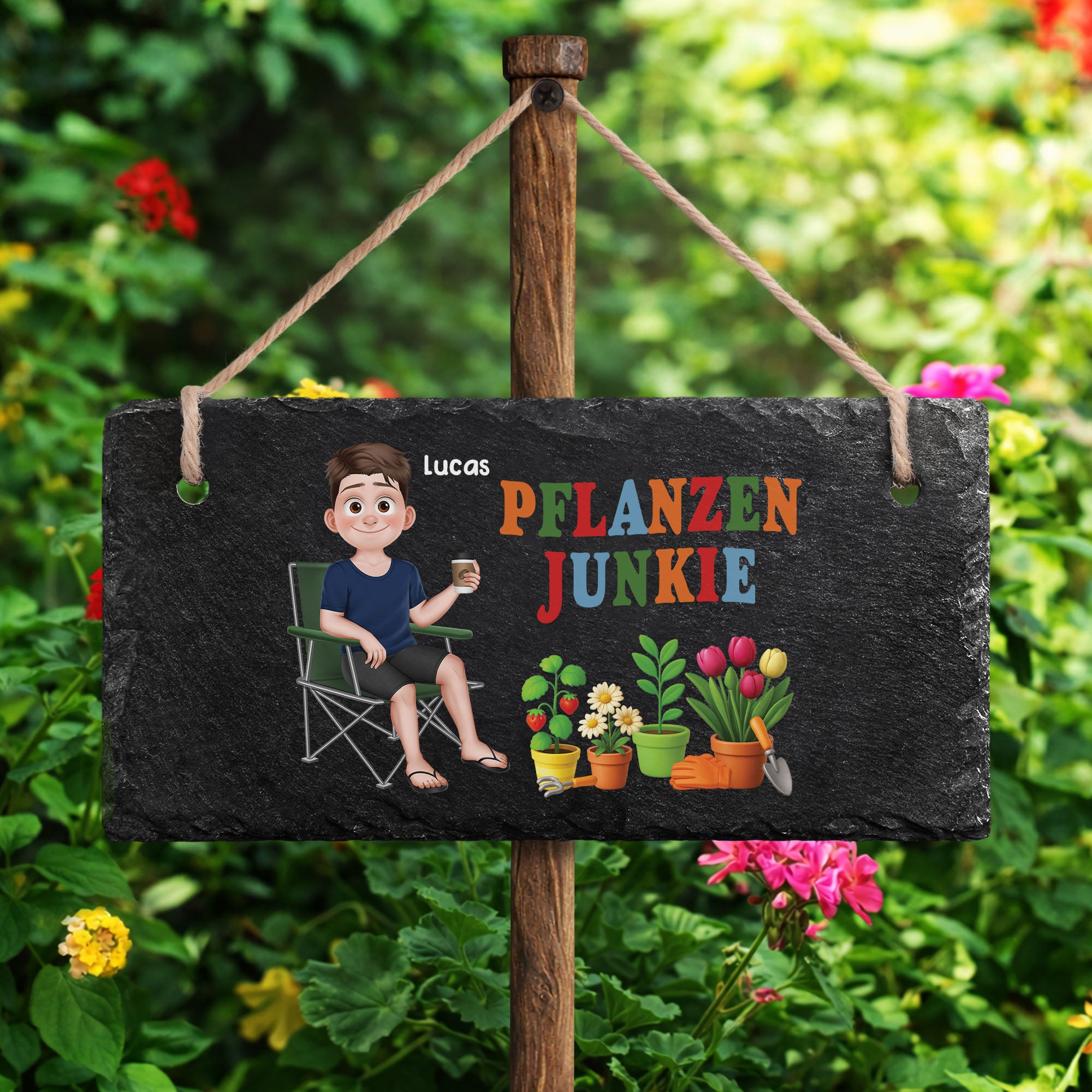 6507AGE2 pflanzen suchtig schiefer gartenschild personalisiert frauenm_nner 6507ae8vca