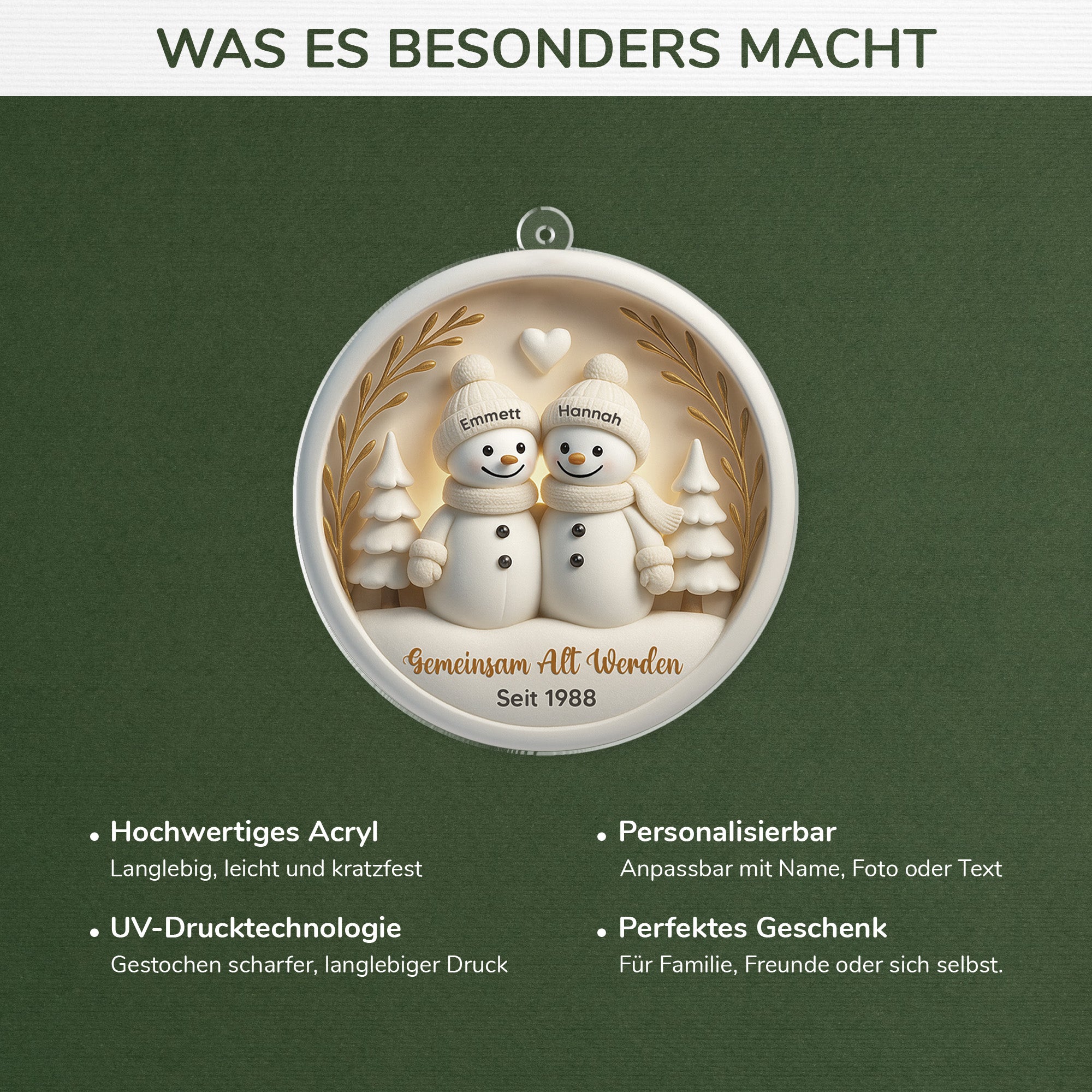 6515OGE4 3d druck effekt gemeinsam alt werden seit acryl weihnachtsschmuck personalisiert paar weisse schneemann 6515O8VMG