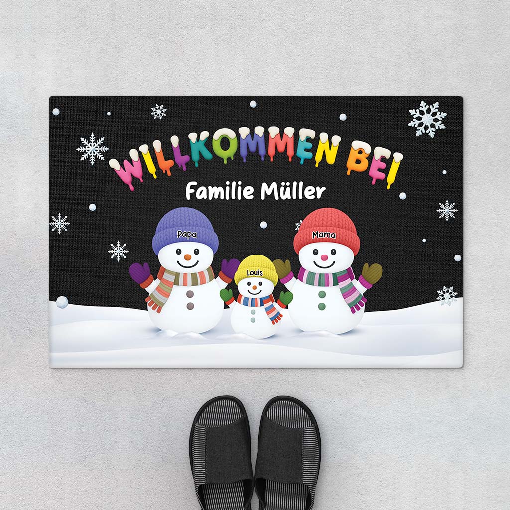 6516DGE1 herzlich willkommen bei uns zuhause weihnachten fussmatte personalisiert familie_ schneemann 6516DTLNI_2
