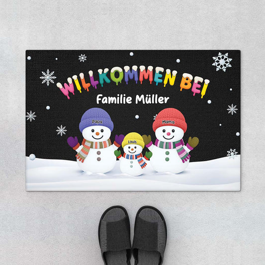 6516DGE1 herzlich willkommen bei uns zuhause weihnachten fussmatte personalisiert familie_ schneemann 6516DTLNI_2