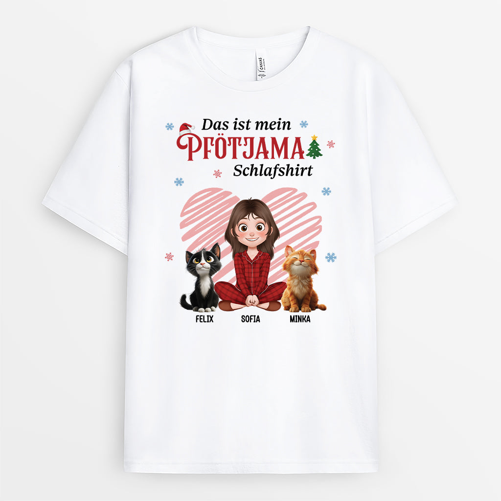 6528AGE1 das ist mein pfotjama schlafshirt weihnachts katzen t shirt personalisiert blumen 6528ATQCD