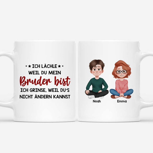 6532MGE1 ich lachle weil du mein bruder bist personalisierte tasse bruder schwester cartoon 6532M3TZE