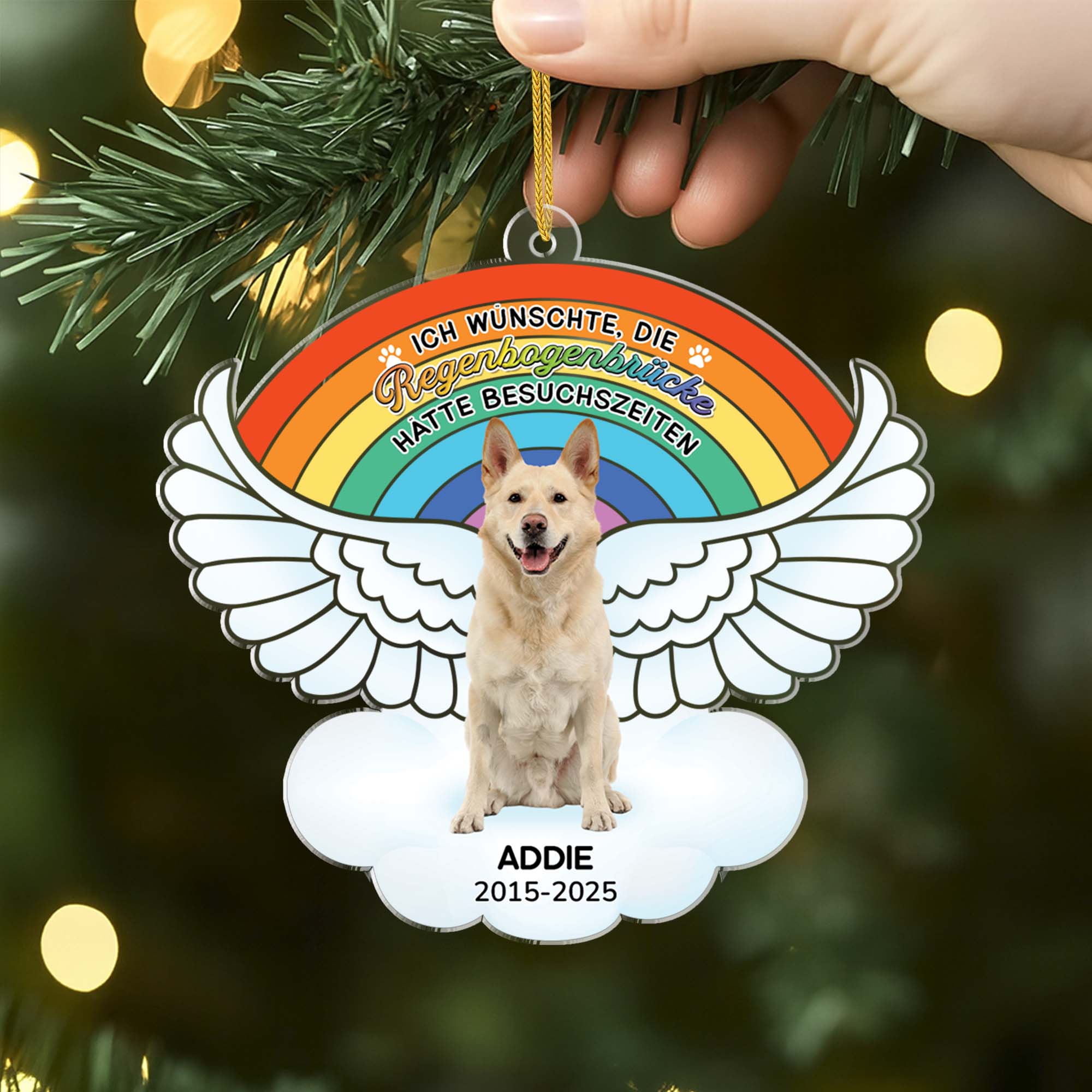 6536OGE2 ich bin geliebt uber die regenbogenbrucke gegangen acryl weihnachtsschmuck_ personalisiert foto hund katze zur erinnerung 6536OKTZC