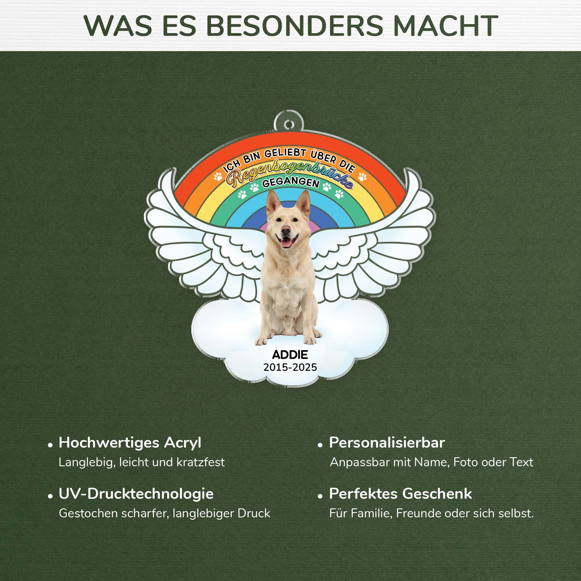 6536OGE4 ich bin geliebt uber die regenbogenbrucke gegangen acryl weihnachtsschmuck_ personalisiert foto hund katze zur erinnerung 6536OKTZC